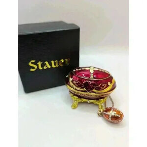 Stauer Necklace, Matching Red & Gold Heart Design Collectible Egg stand EUC gift